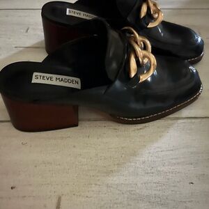 Steve Madden Black and Gold Mules with Rope Detail